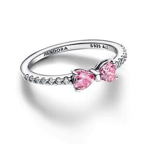 Pandora Sparkling Pink Bow Ring Sterling Silver w/ Pink CZ Stones Size 9 NEW
